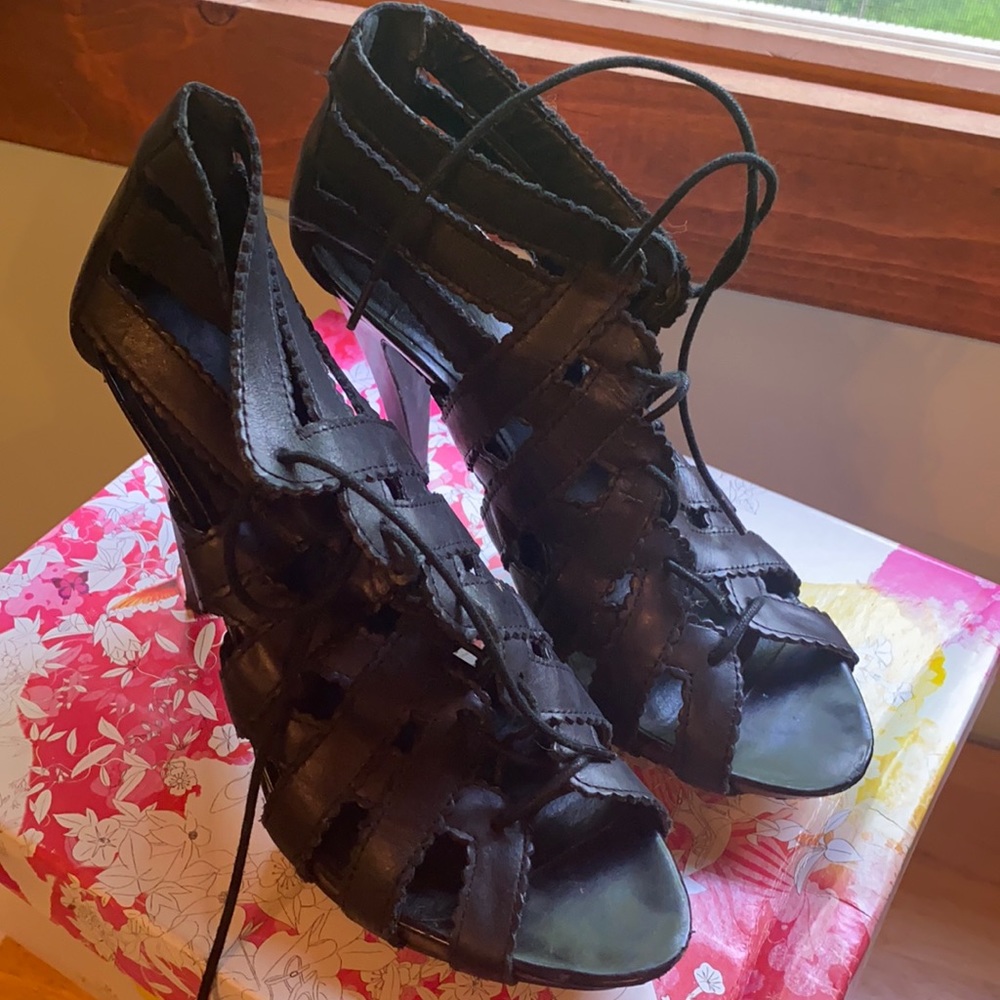 Chinese laundry black peep toe leather heels